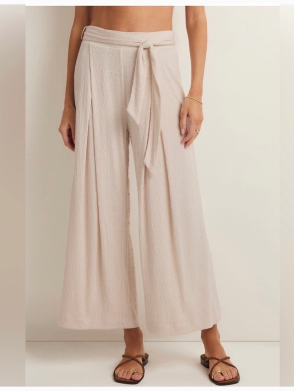 NWOT Z Supply Isla Pucker Knit Wide Leg Pants Whisper White Size L